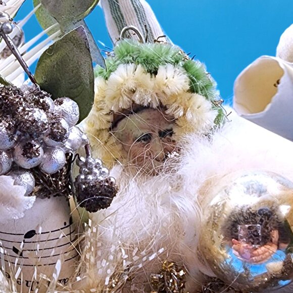 Santa Riding Star Decoration Assemblage Art Artisan Designed Felt Silver Gold - Picture 2 of 11